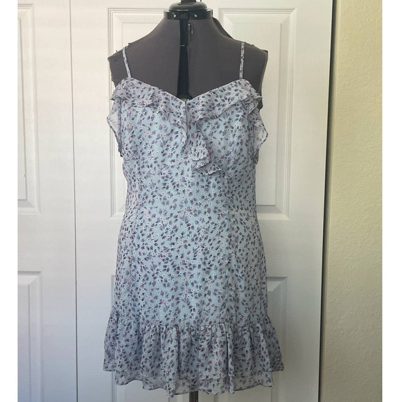 NWT Lulus Sing Sweetly Blue Floral Print Ruffle Flouncy Minidress, SIze XL 🗣 - Picture 2 of 4